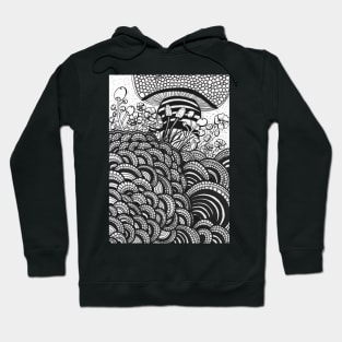 Black and white Mushrooms inspired by zentangle. Hoodie